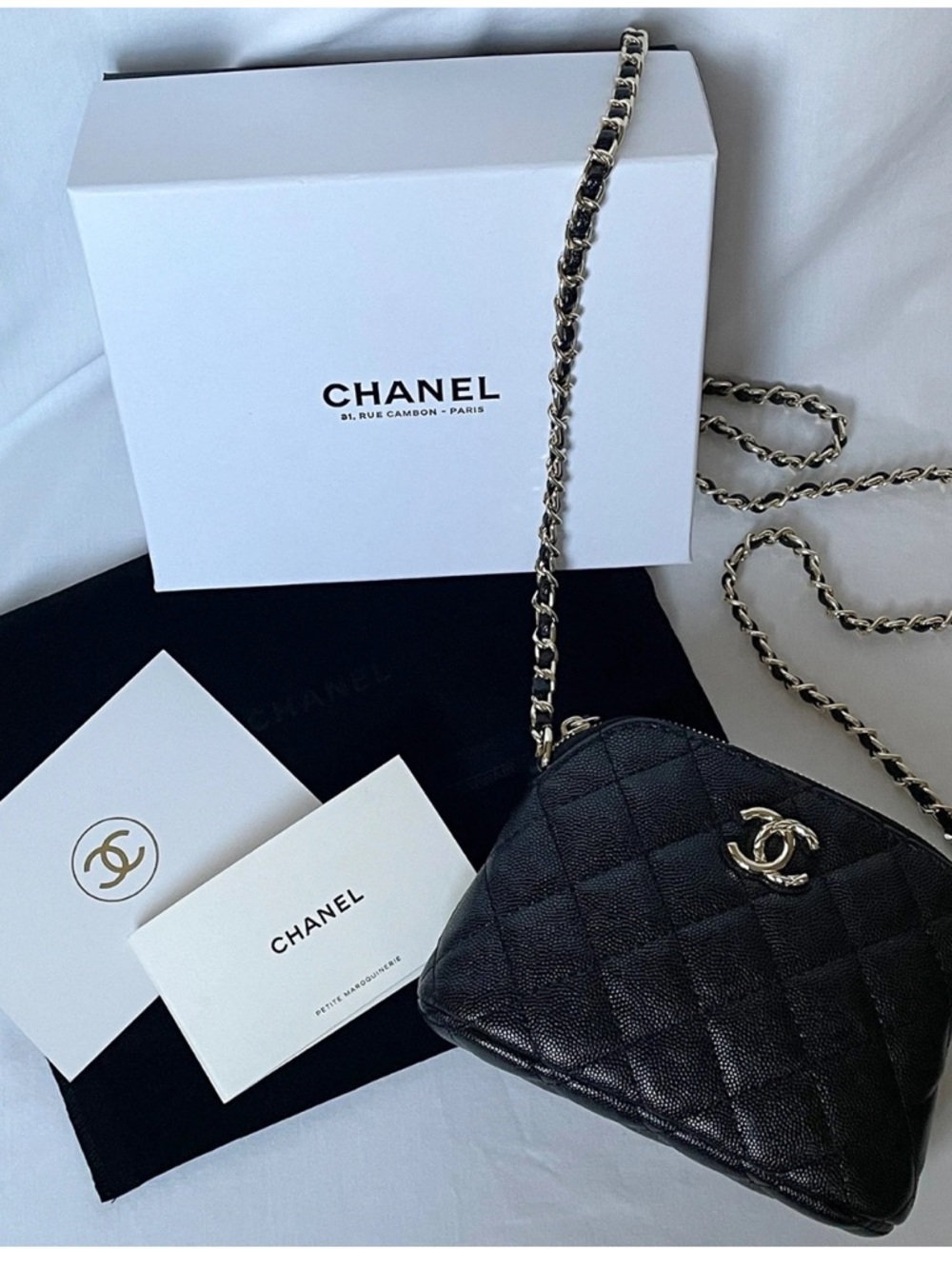 Chanel Black Quilted Leather Wallet-on-Chain with Silver Hardware